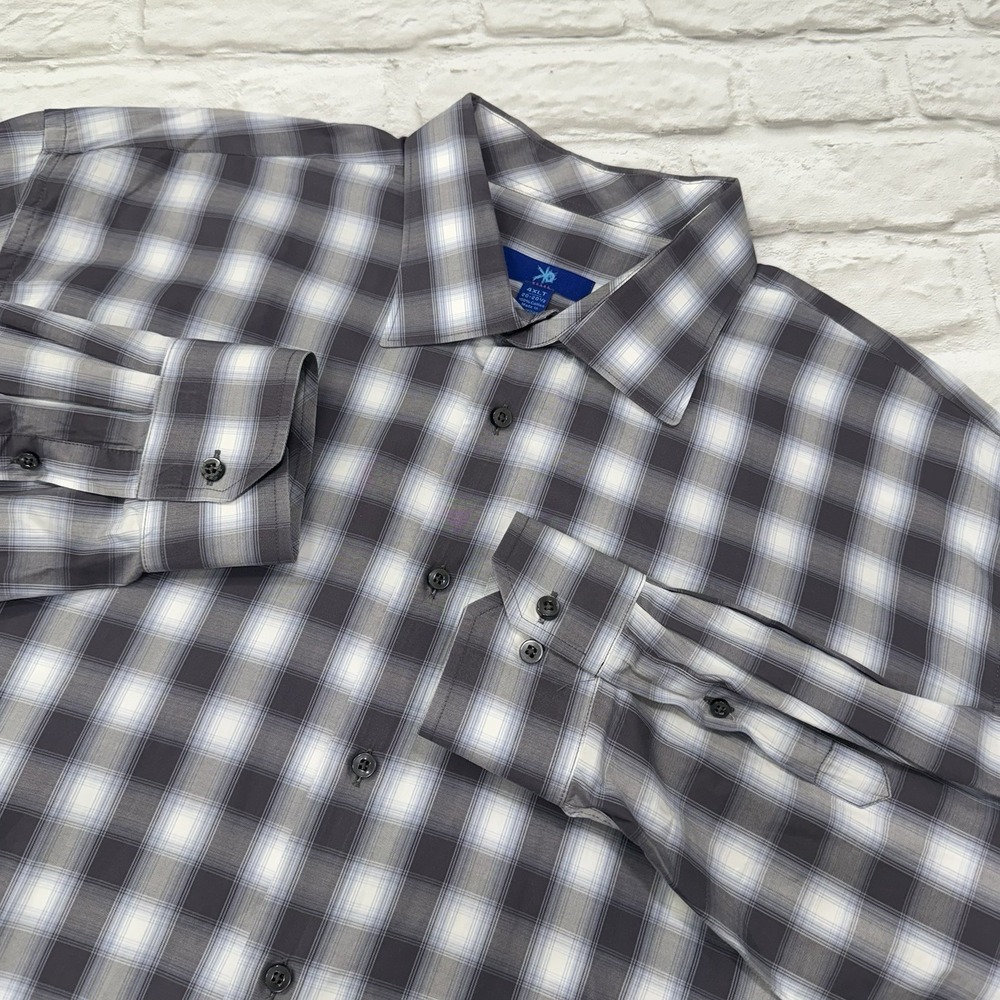 Egara Men's 4XL Long Sleeve Button Up Casual Dress‎ Shirt Gray Blue Plaid Nice!